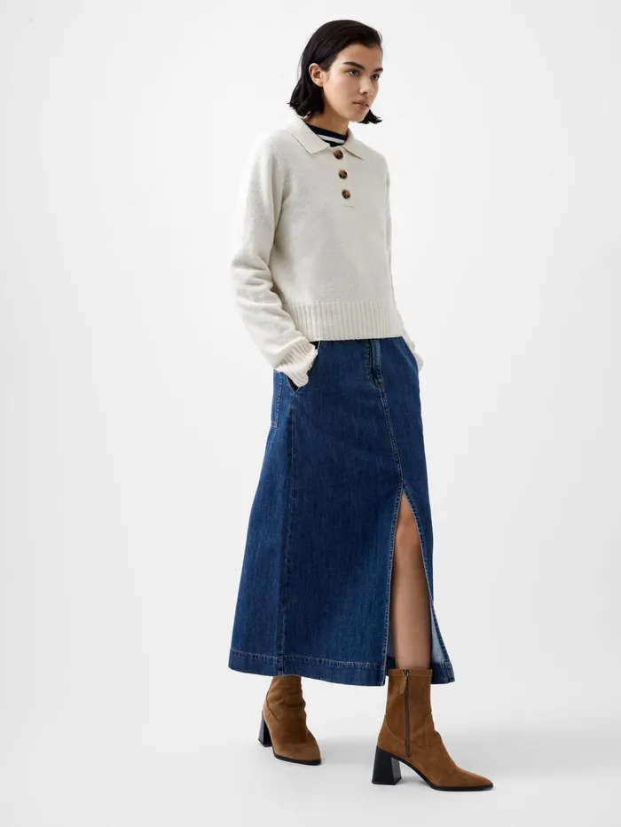 French Connection Vhari Recycled Long Sleeve Button Up Jumper Oatmeal Mel Woman Jumpers and Cardigans