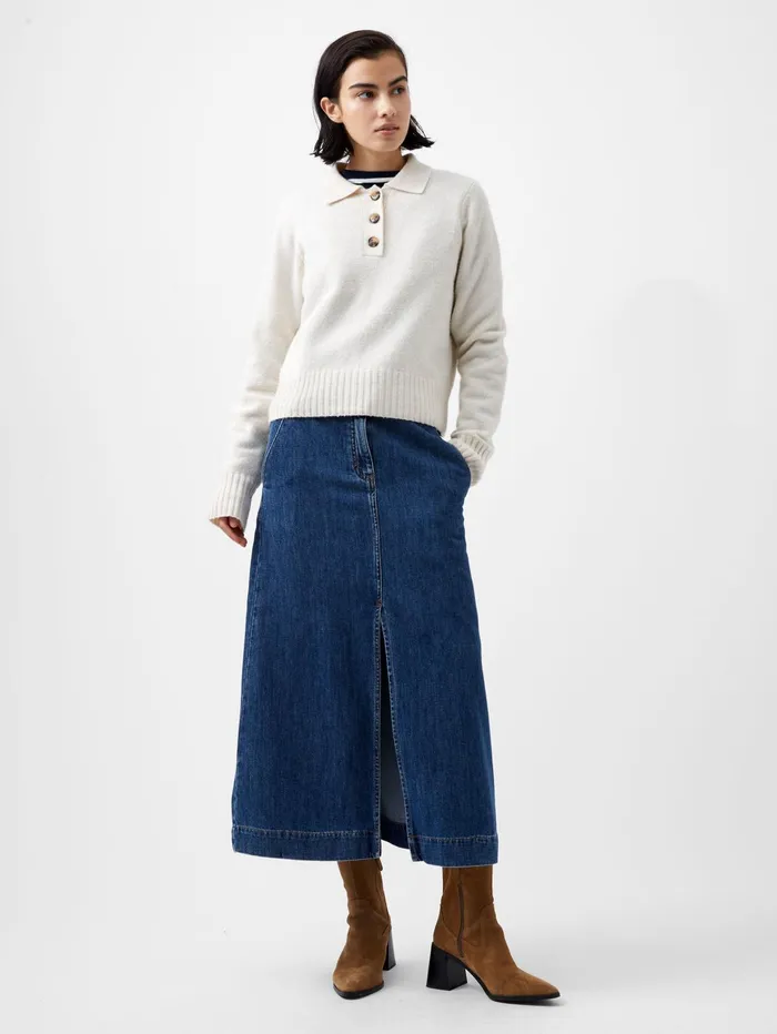 French Connection Vhari Recycled Long Sleeve Button Up Jumper Oatmeal Mel Woman Jumpers and Cardigans