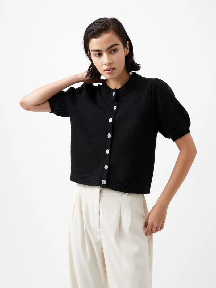French Connection Vhari Recycled Puff Sleeve Cardigan Black Woman Jumpers and Cardigans French Connection Vhari Recycled Puff Sleeve Cardigan Black Woman Jumpers and Cardigans