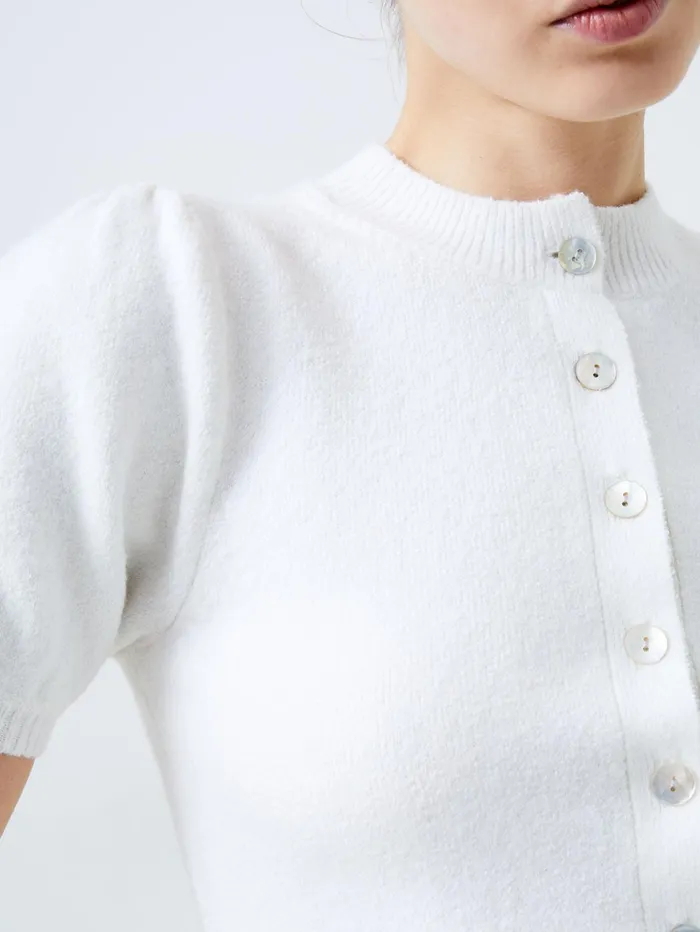 French Connection Vhari Recycled Puff Sleeve Cardigan Winter White Woman Jumpers and Cardigans
