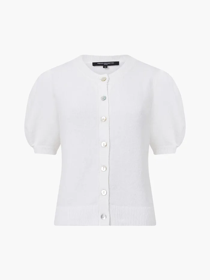 French Connection Vhari Recycled Puff Sleeve Cardigan Winter White Woman Jumpers and Cardigans