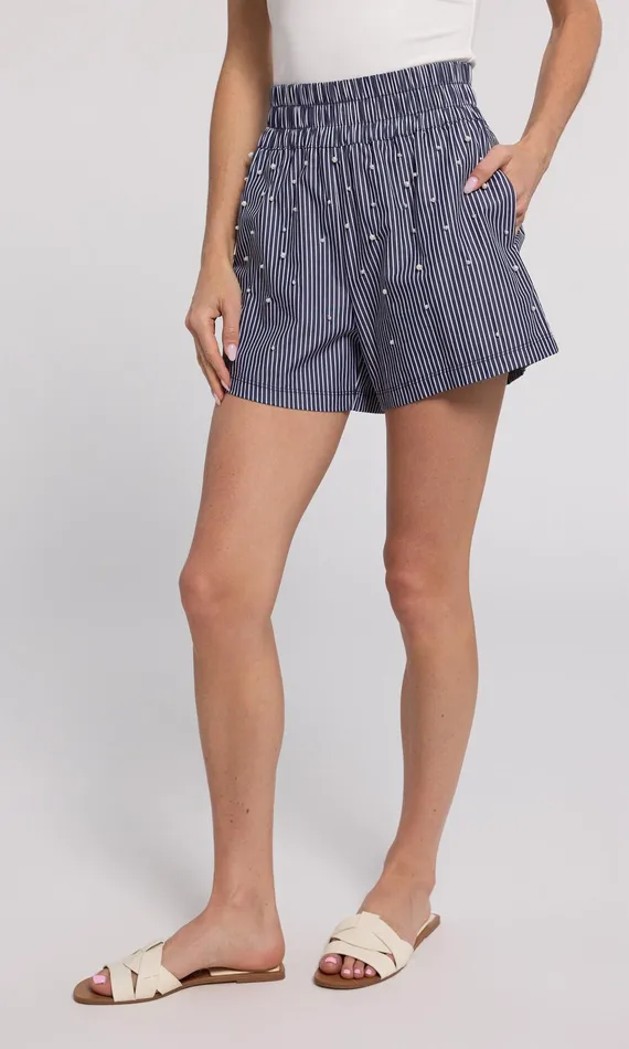 Generation Love Clothing Betty Pearl Embellished Pinstripe Shorts Navywhite Women Shorts