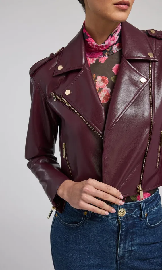 Generation Love Clothing Cosita Vegan Leather Moto Jacket Malbec Women Outerwear
