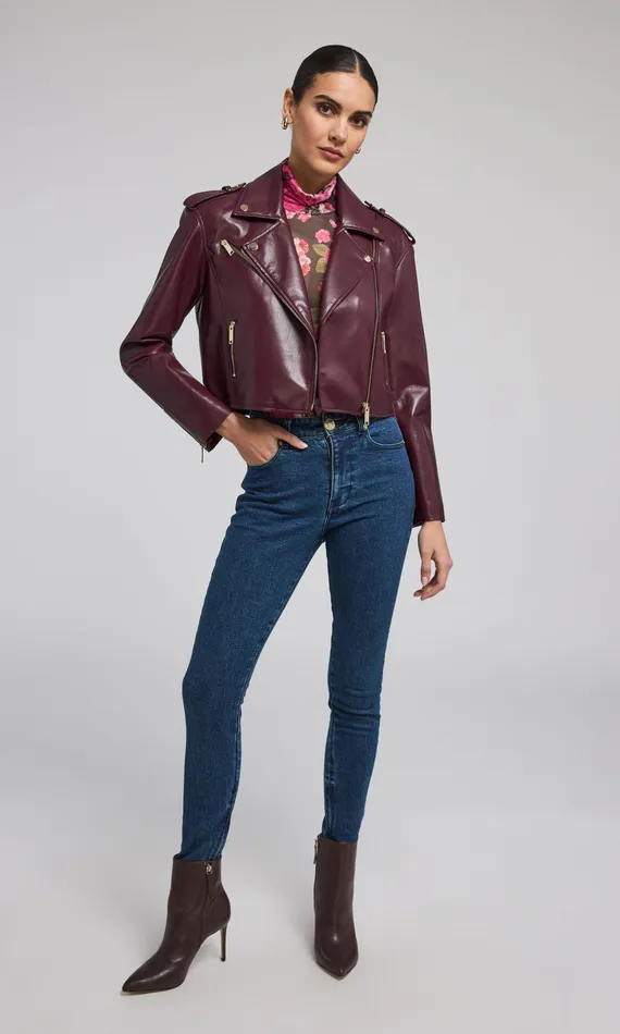 Generation Love Clothing Cosita Vegan Leather Moto Jacket Malbec Women Outerwear