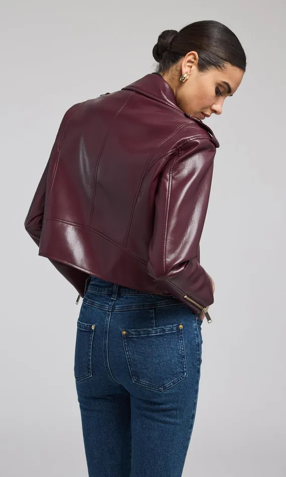 Generation Love Clothing Cosita Vegan Leather Moto Jacket Malbec Women Outerwear