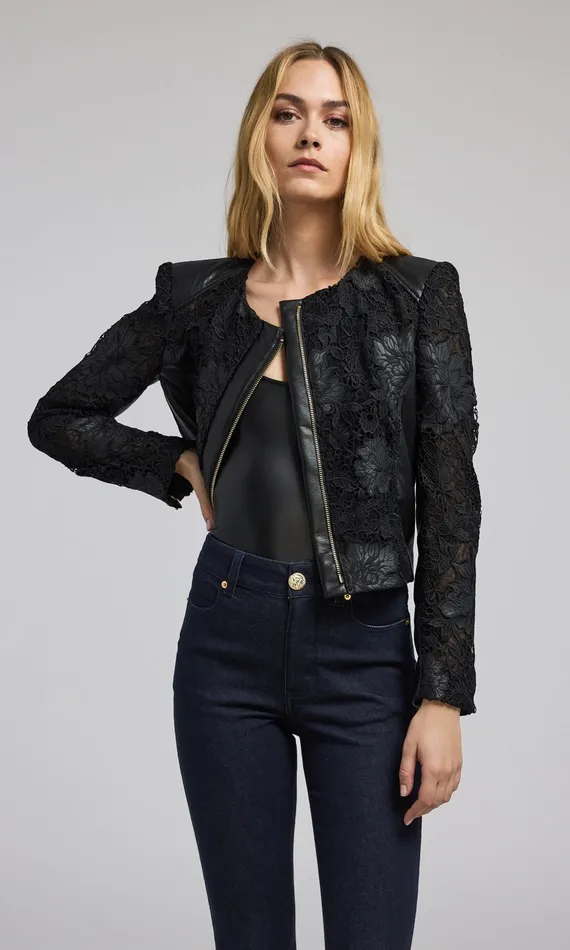 Generation Love Clothing Dalma Vegan Leather Guipure Jacket Black Women Outerwear Generation Love Clothing Dalma Vegan Leather Guipure Jacket Black Women Outerwear