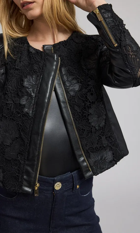 Generation Love Clothing Dalma Vegan Leather Guipure Jacket Black Women Outerwear