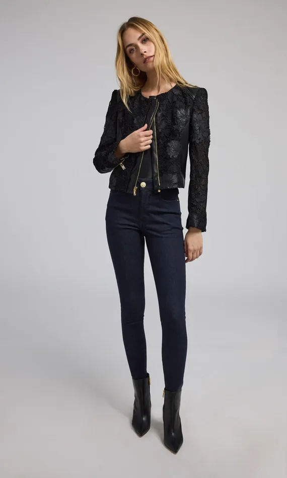 Generation Love Clothing Dalma Vegan Leather Guipure Jacket Black Women Outerwear