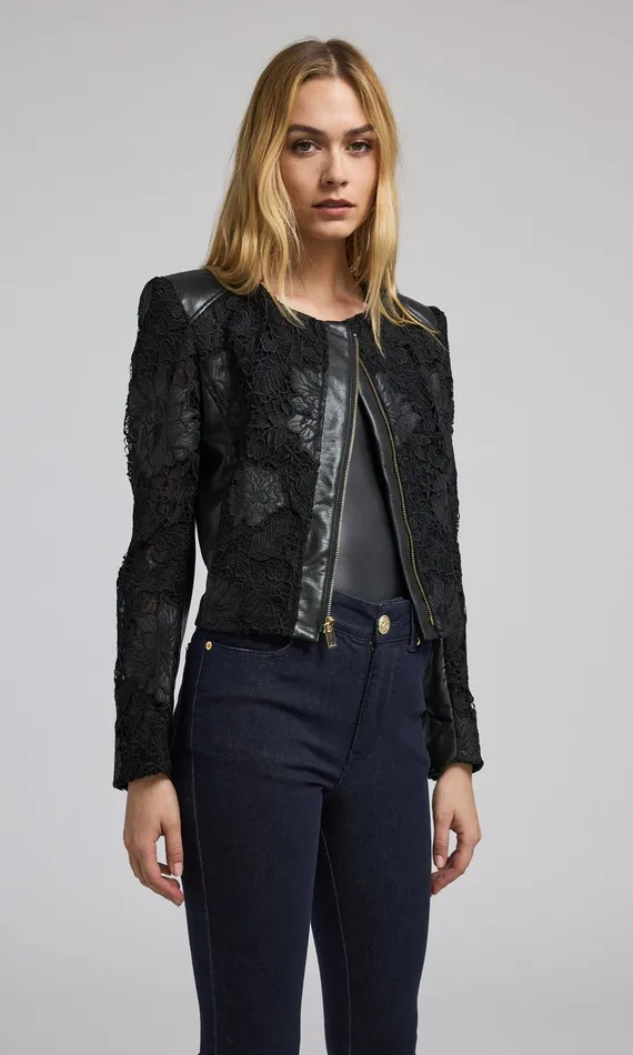 Generation Love Clothing Dalma Vegan Leather Guipure Jacket Black Women Outerwear