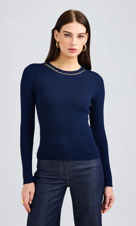 Generation Love Clothing Elda Chain Sweater Navy Women Sweaters and Sweatshirts Generation Love Clothing Elda Chain Sweater Navy Women Sweaters and Sweatshirts
