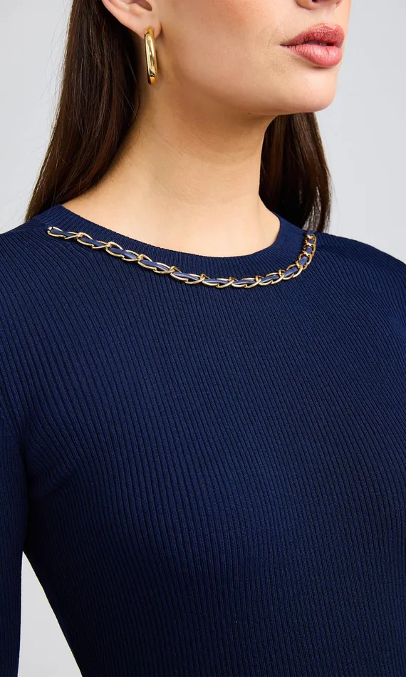 Generation Love Clothing Elda Chain Sweater Navy Women Sweaters and Sweatshirts