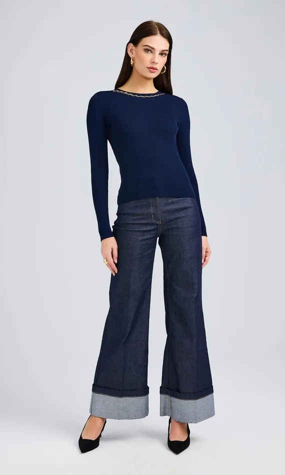 Generation Love Clothing Elda Chain Sweater Navy Women Sweaters and Sweatshirts