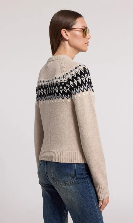 Generation Love Clothing Frances Fair Isle Cardigan Heather Oatmeal Women Sweaters and Sweatshirts