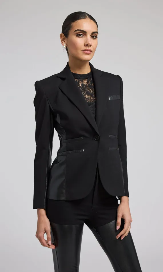 Generation Love Clothing Gayle Vegan Leather Combo Blazer Black Women Blazers and Jackets Generation Love Clothing Gayle Vegan Leather Combo Blazer Black Women Blazers and Jackets