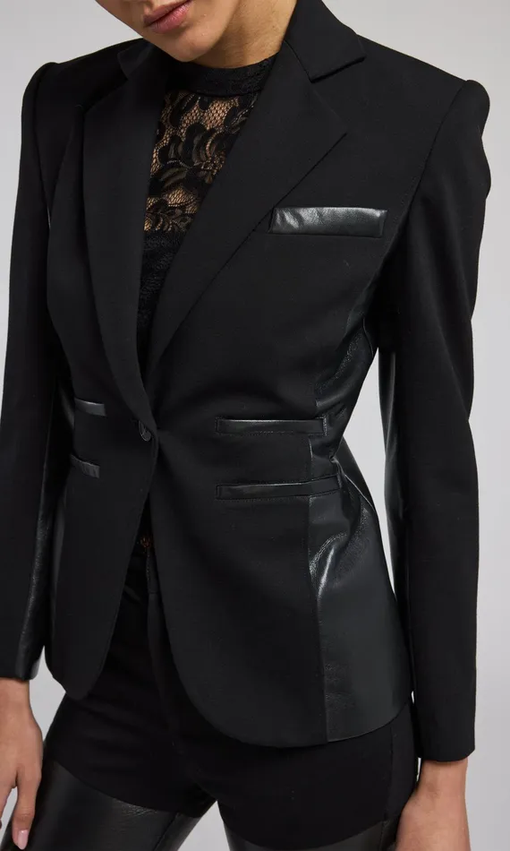 Generation Love Clothing Gayle Vegan Leather Combo Blazer Black Women Blazers and Jackets