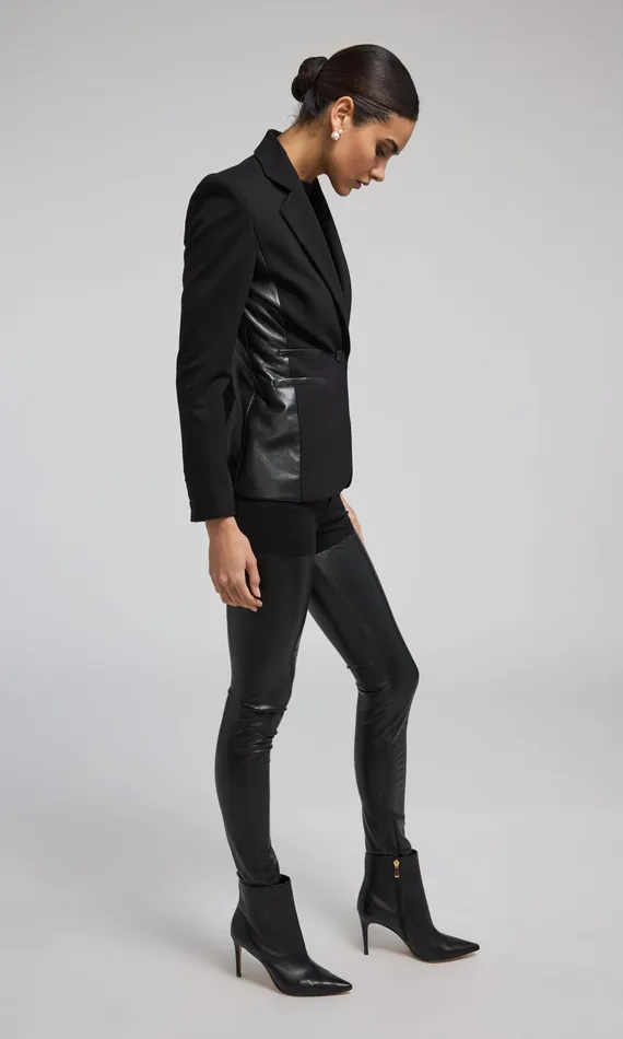Generation Love Clothing Gayle Vegan Leather Combo Blazer Black Women Blazers and Jackets
