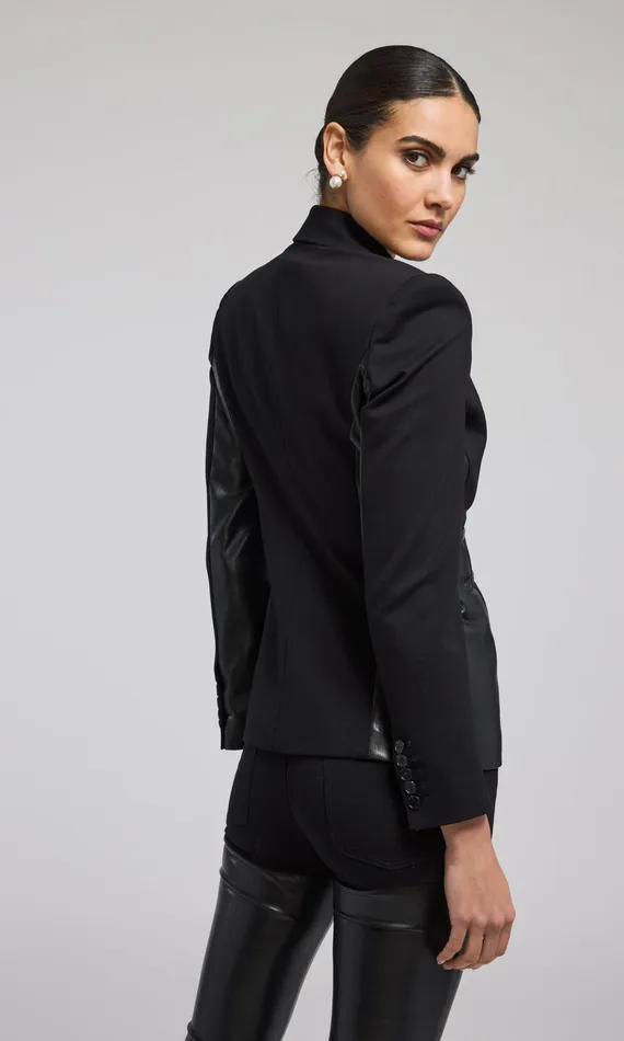 Generation Love Clothing Gayle Vegan Leather Combo Blazer Black Women Blazers and Jackets