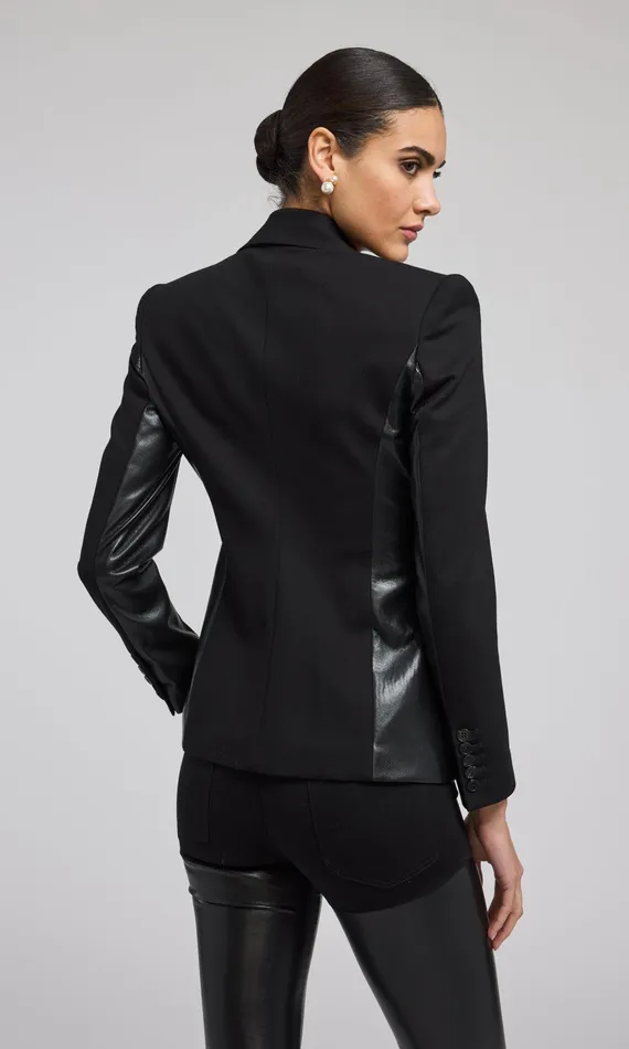 Generation Love Clothing Gayle Vegan Leather Combo Blazer Black Women Blazers and Jackets