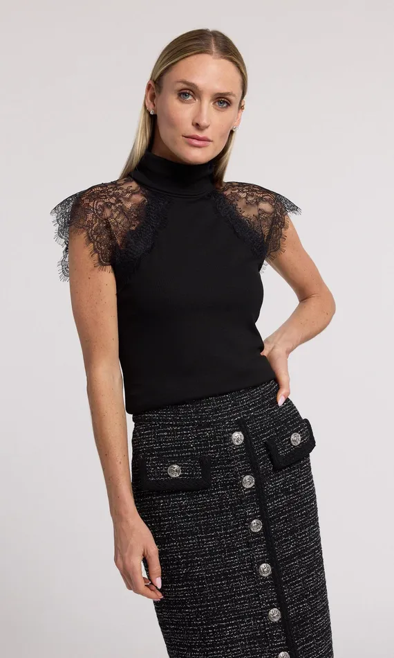 Generation Love Clothing Jessenia Lace Combo Top Black Women Tops