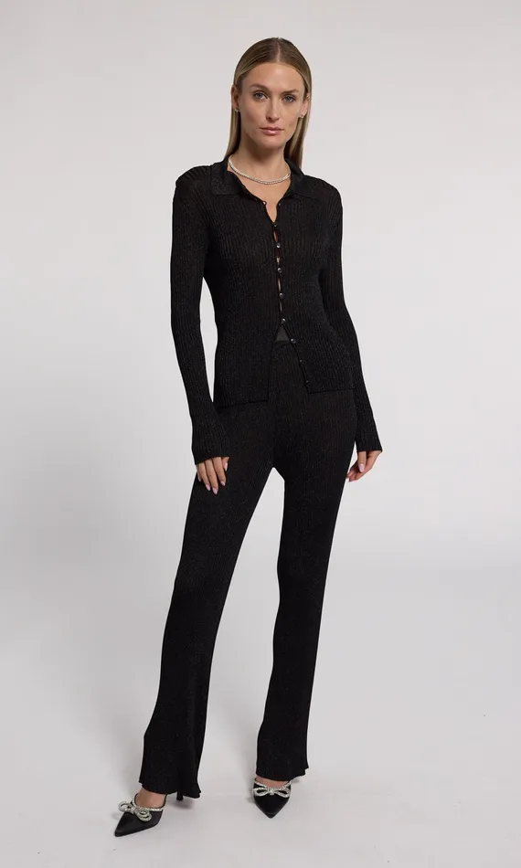 Generation Love Clothing Jillian Rib Cardigan Metallic Black Women Sweaters and Sweatshirts