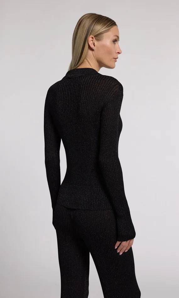 Generation Love Clothing Jillian Rib Cardigan Metallic Black Women Sweaters and Sweatshirts