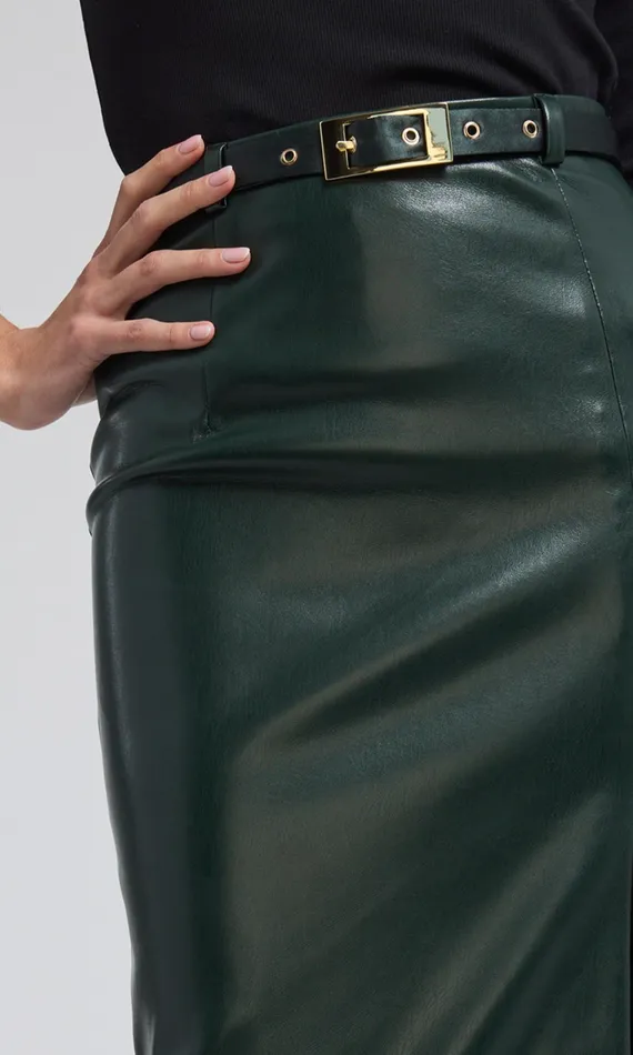 Generation Love Clothing Kiva Vegan Leather Midi Skirt Forest Women Skirts