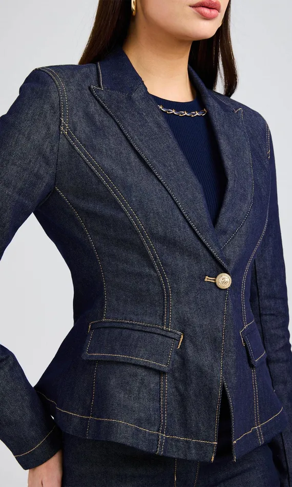Generation Love Clothing Mara Sheen Denim Jacket Dark Denim Blue Women Blazers and Jackets