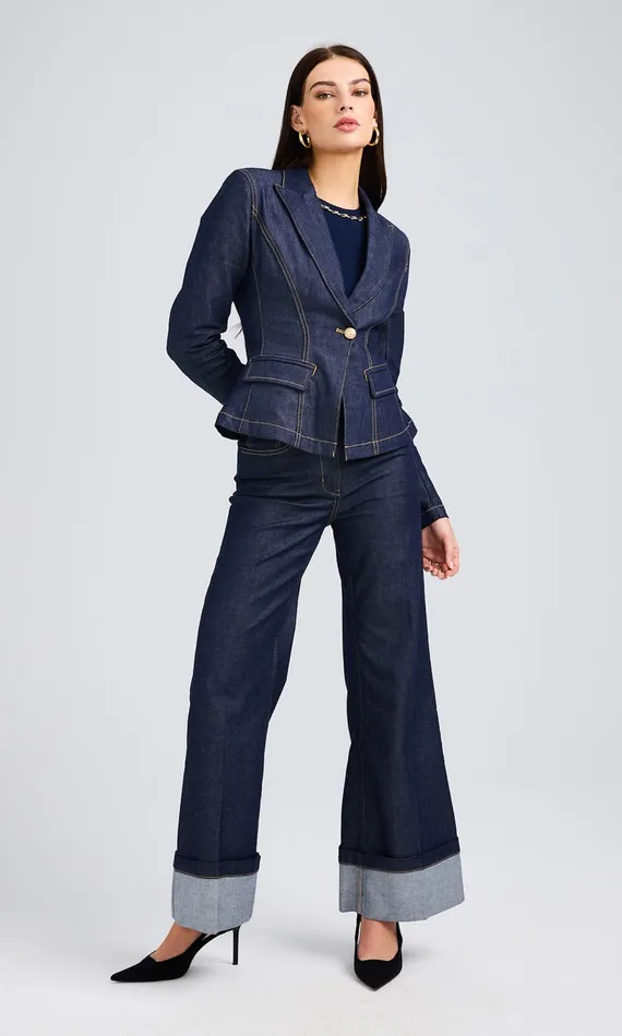 Generation Love Clothing Mara Sheen Denim Jacket Dark Denim Blue Women Blazers and Jackets