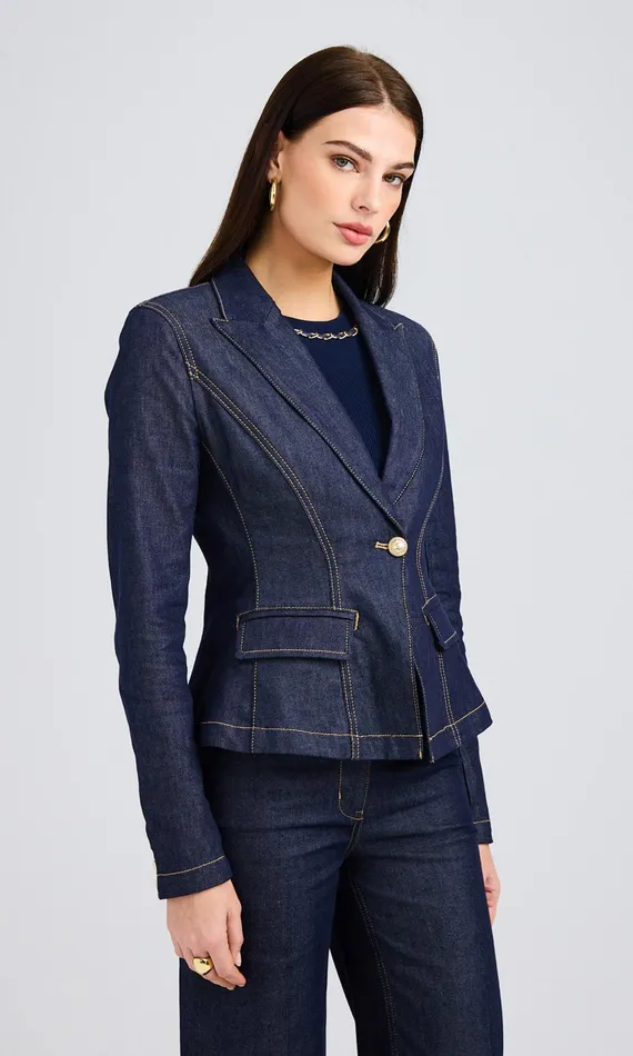 Generation Love Clothing Mara Sheen Denim Jacket Dark Denim Blue Women Blazers and Jackets
