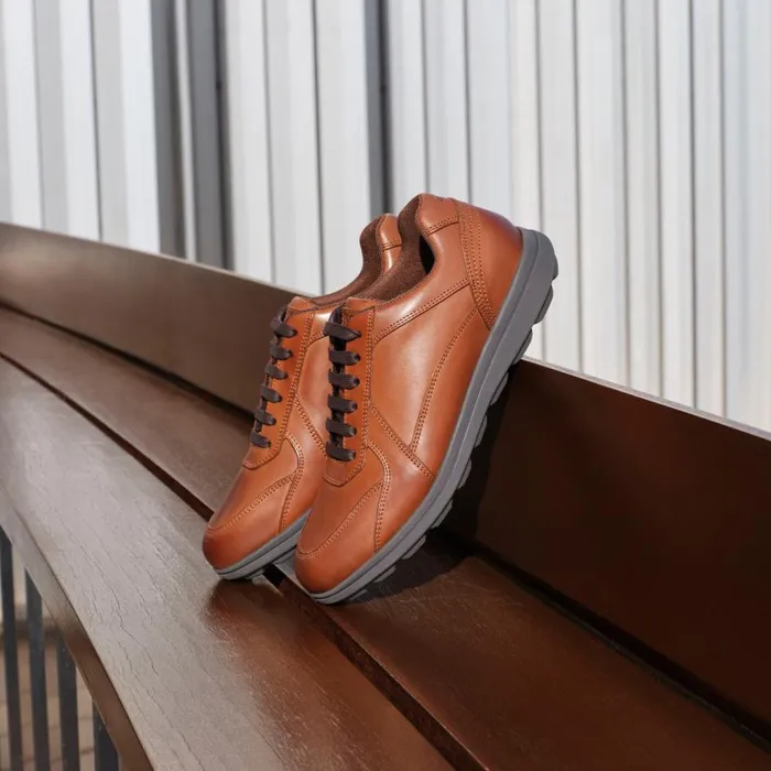 Geox Casual Shoes SPHERICA EC12 Men039s Cognac Leather Sneakers Geox Cognac 8211 Man