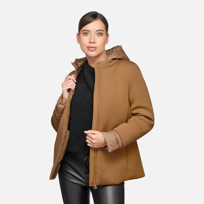 Geox Jackets CRISTAEL WOMAN Tiger039s Eye Jacket With Hood Tiger039s Eye 8211 Woman