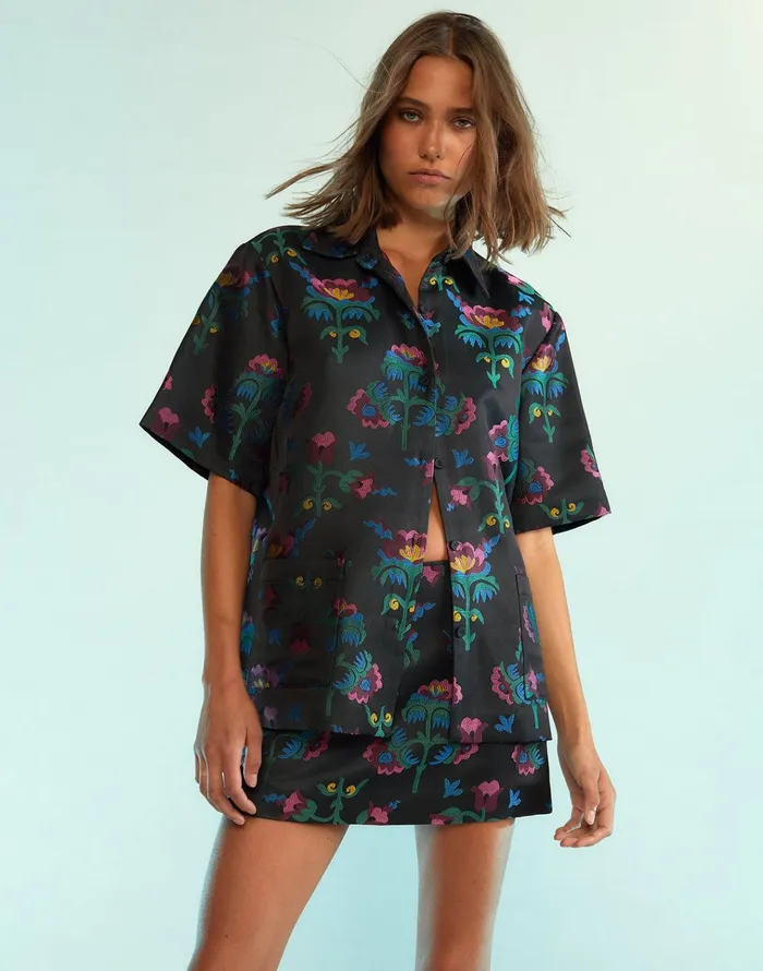 Harper Jacquard Camp Shirt 8211 Blkmt Women Cynthia Rowley Tops