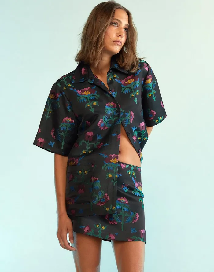Harper Jacquard Camp Shirt 8211 Blkmt Women Cynthia Rowley Tops