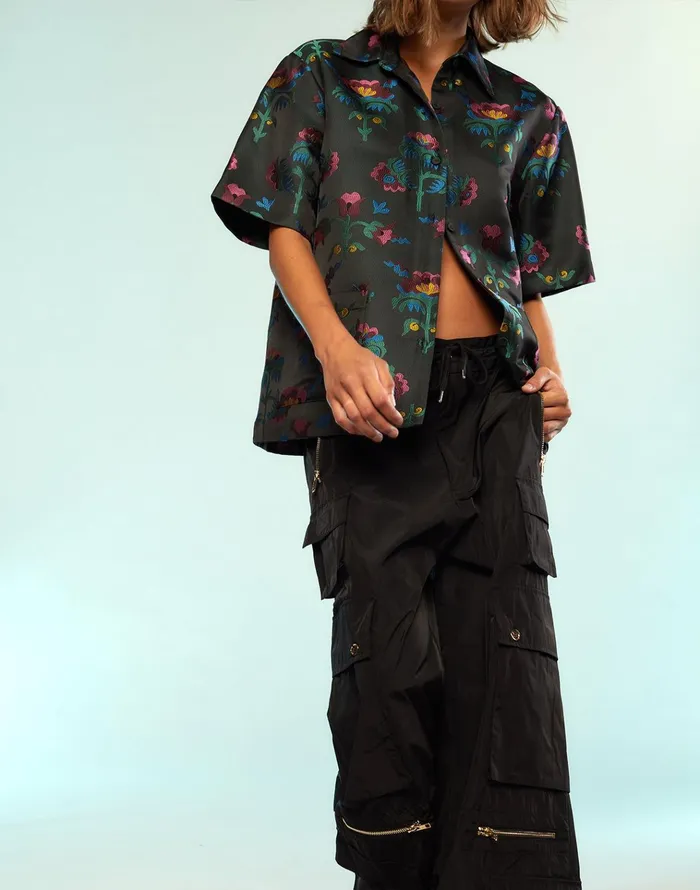 Harper Jacquard Camp Shirt 8211 Blkmt Women Cynthia Rowley Tops