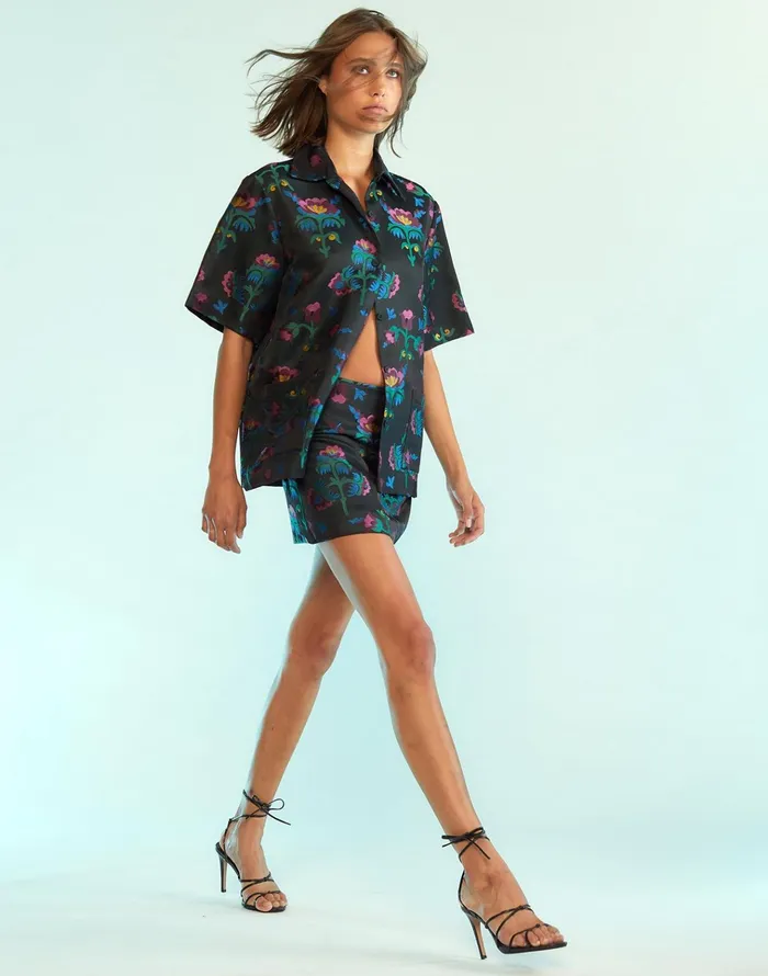 Harper Jacquard Camp Shirt 8211 Blkmt Women Cynthia Rowley Tops