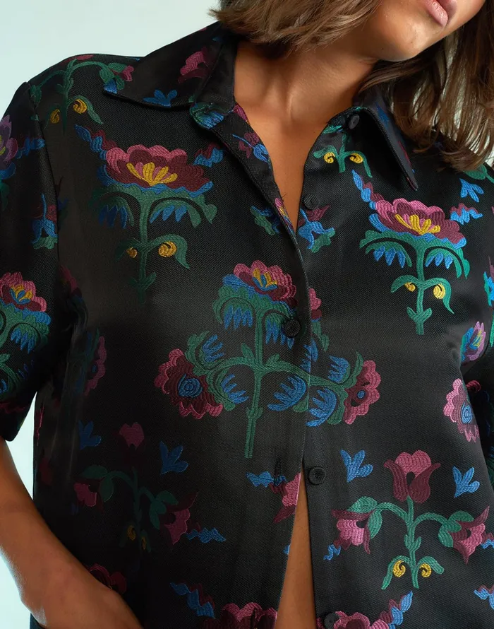 Harper Jacquard Camp Shirt 8211 Blkmt Women Cynthia Rowley Tops