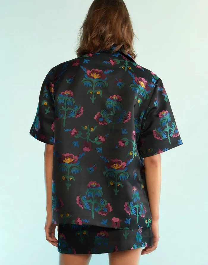 Harper Jacquard Camp Shirt 8211 Blkmt Women Cynthia Rowley Tops