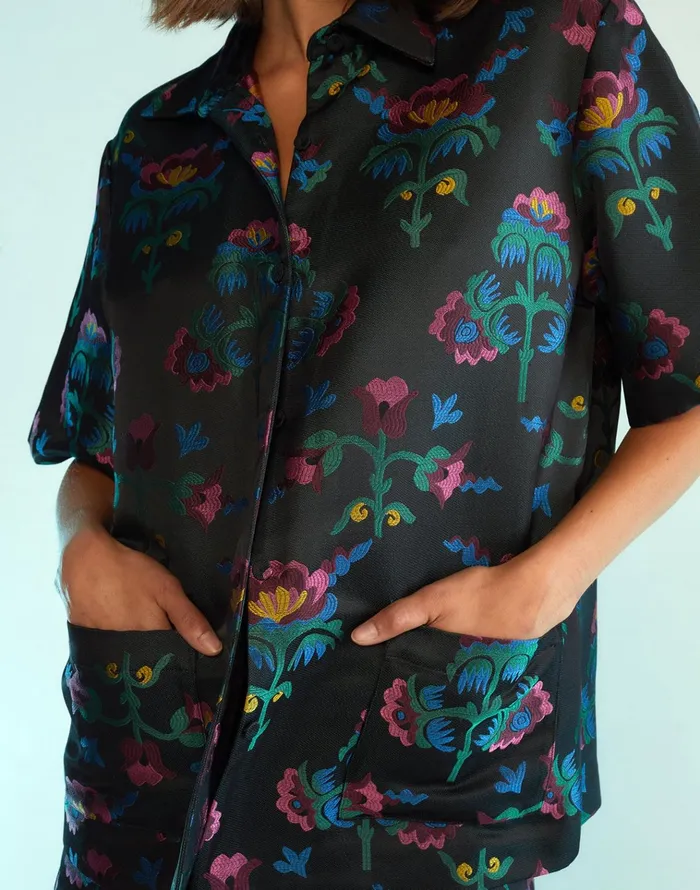 Harper Jacquard Camp Shirt 8211 Blkmt Women Cynthia Rowley Tops