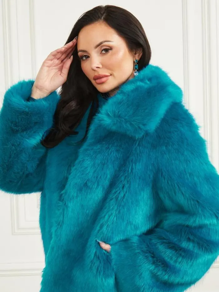 Jackets Women Marciano Gwenda FauxFur Jacket Bermuda Blue With Darker
