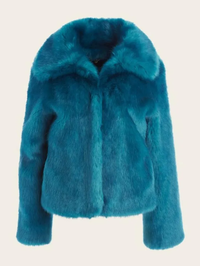 Jackets Women Marciano Gwenda FauxFur Jacket Bermuda Blue With Darker Jackets Women Marciano Gwenda FauxFur Jacket Bermuda Blue With Darker
