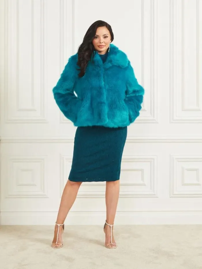 Jackets Women Marciano Gwenda FauxFur Jacket Bermuda Blue With Darker Jackets Women Marciano Gwenda FauxFur Jacket Bermuda Blue With Darker