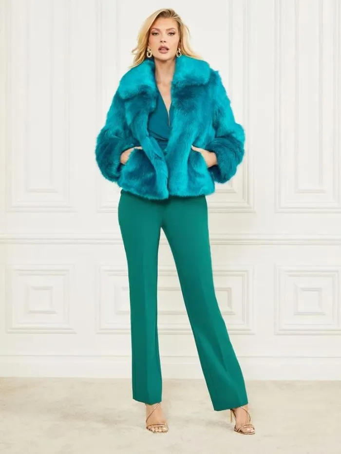 Jackets Women Marciano Gwenda FauxFur Jacket Bermuda Blue With Darker Jackets Women Marciano Gwenda FauxFur Jacket Bermuda Blue With Darker