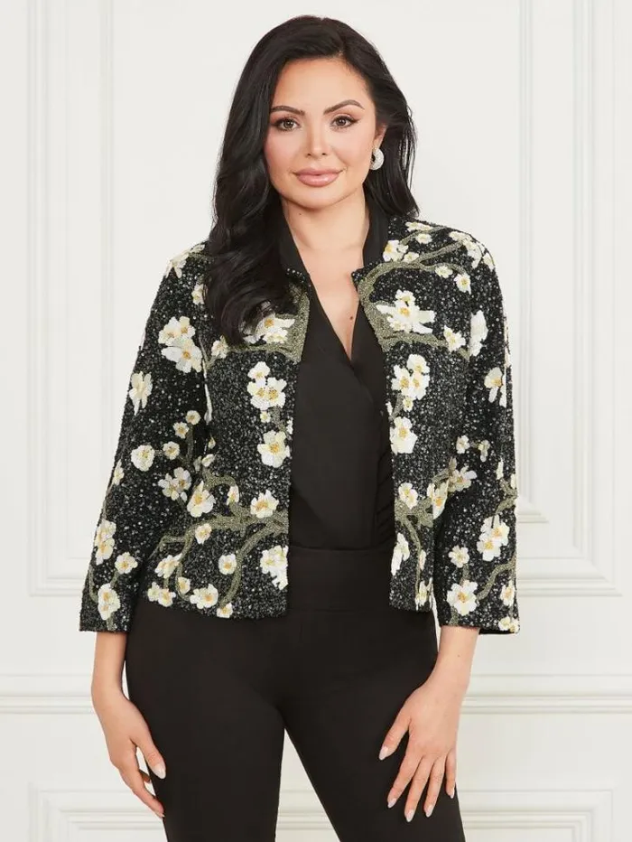 Jackets Women Marciano Precious Embroidered Sequin Jacket Blossom Black Cave Embr