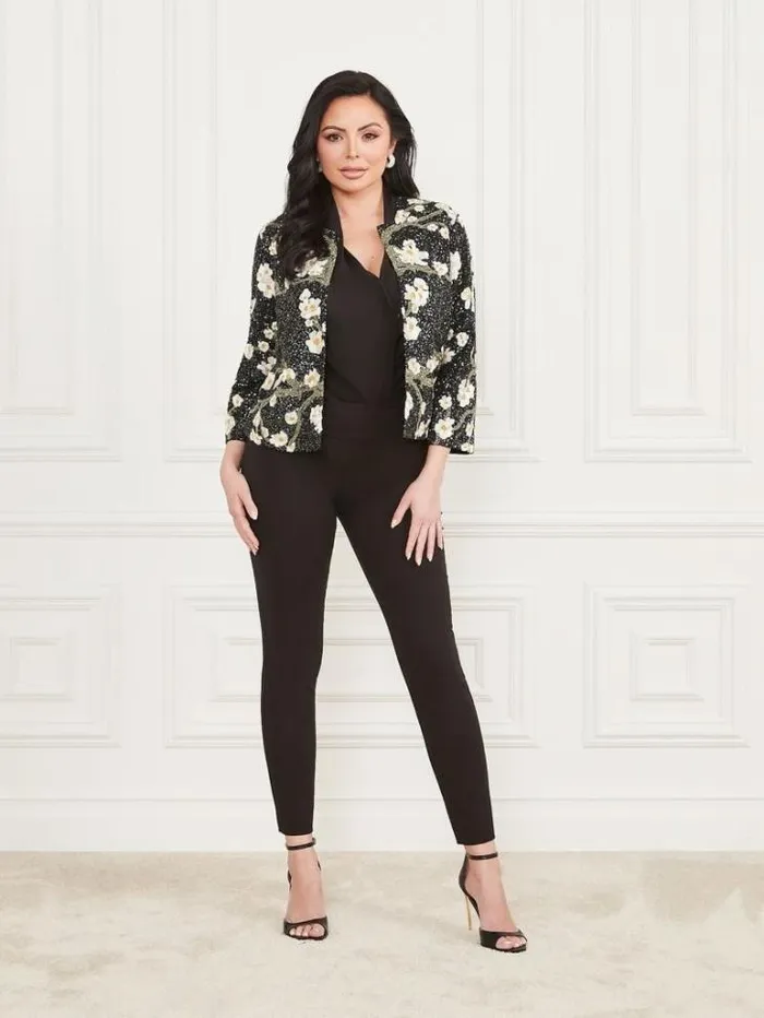 Jackets Women Marciano Precious Embroidered Sequin Jacket Blossom Black Cave Embr Jackets Women Marciano Precious Embroidered Sequin Jacket Blossom Black Cave Embr