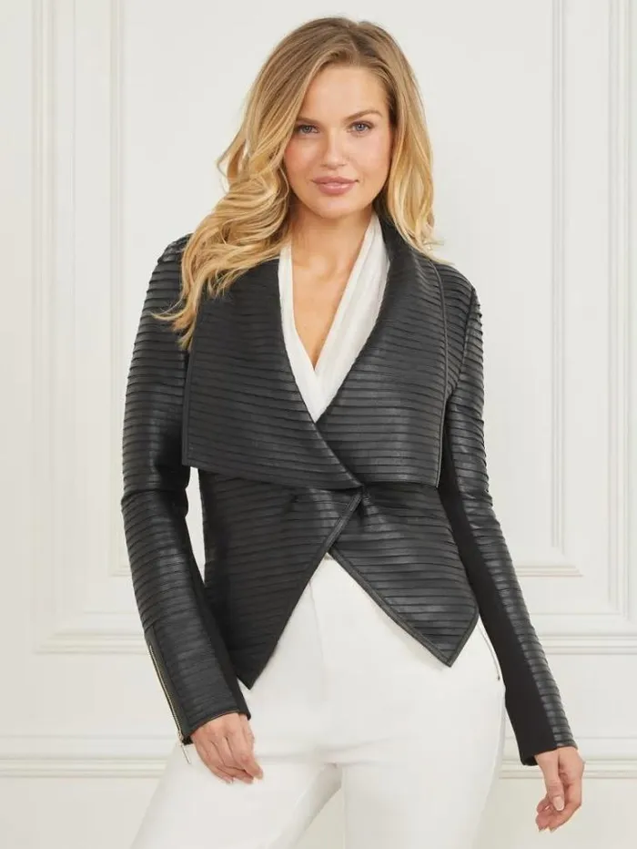 Jackets Women Marciano Shayna Drape Leather Jacket Black Jackets Women Marciano Shayna Drape Leather Jacket Black