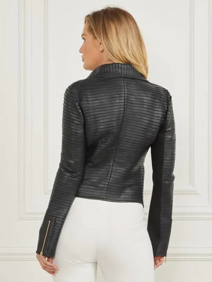 Jackets Women Marciano Shayna Drape Leather Jacket Black Jackets Women Marciano Shayna Drape Leather Jacket Black