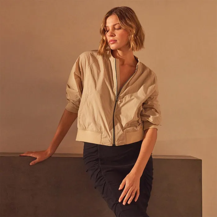 James Perse JacketsOuterwear Lightweight Bomber Jacket Sand 8211 Women