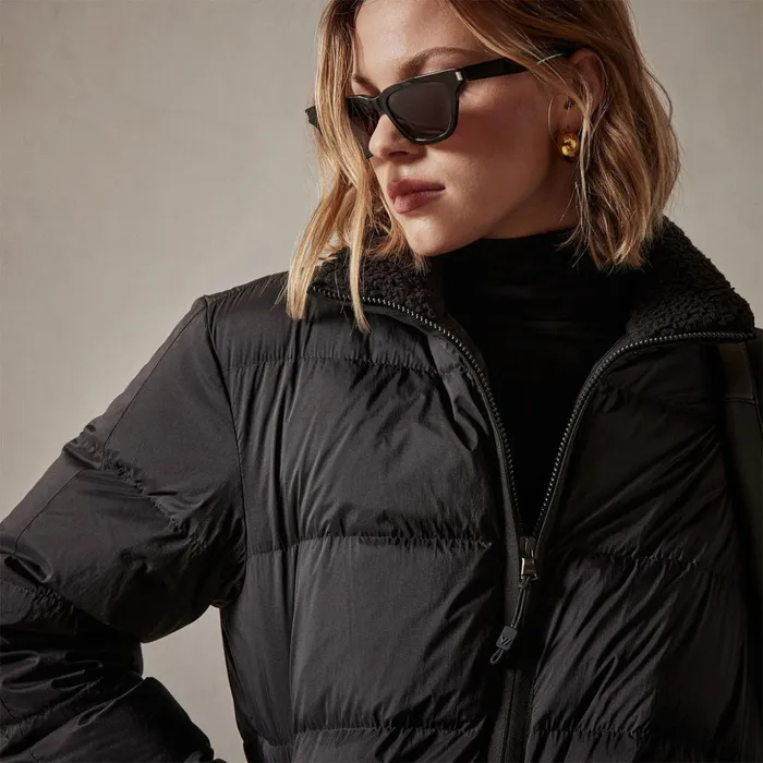 James Perse JacketsOuterwear Side Stripe Puffer Jacket Blackblack 8211 Women