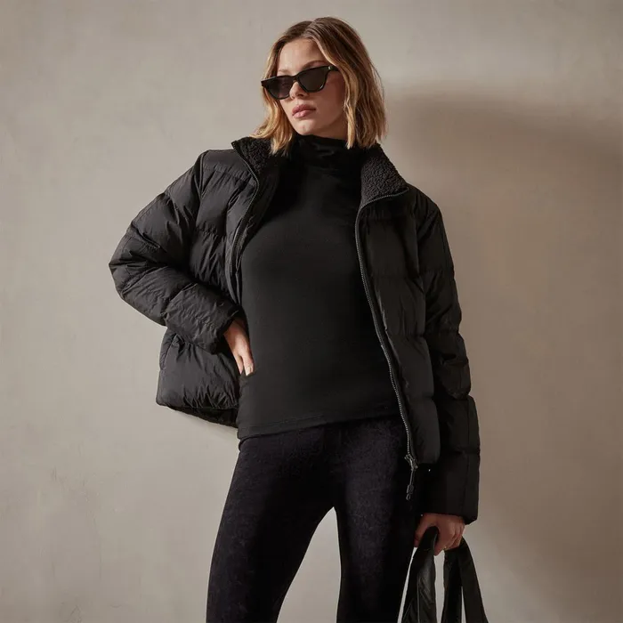 James Perse JacketsOuterwear Side Stripe Puffer Jacket Blackblack 8211 Women