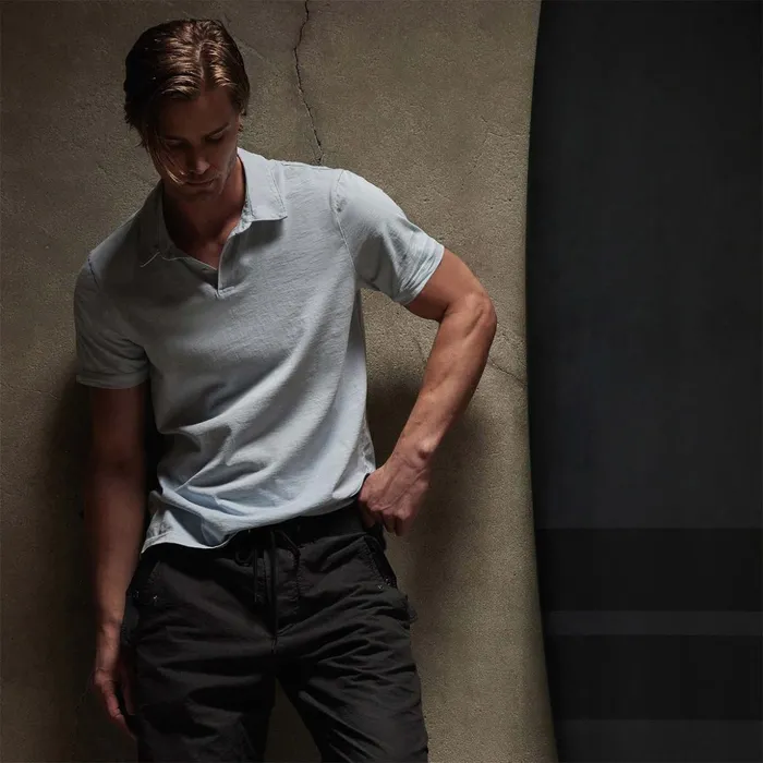 James Perse PolosNovelty Tops Sueded Jersey Polo Open Sky Pigment 8211 Men